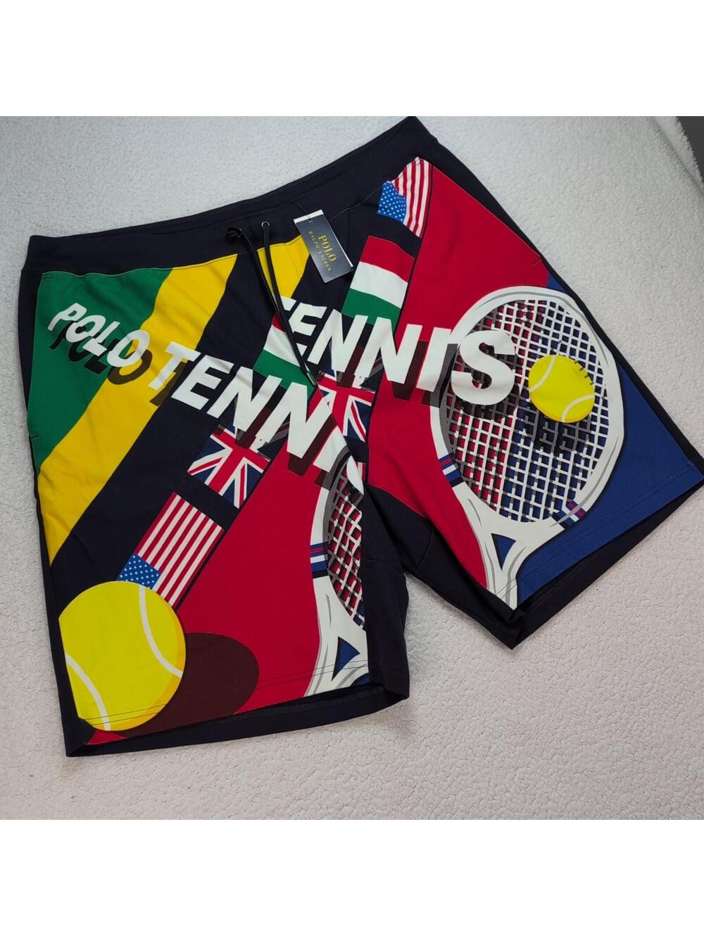Polo Tennis Ralph Lauren Shorts Men's 3XB Graphic Navy Sweat Shorts NWT RARE
